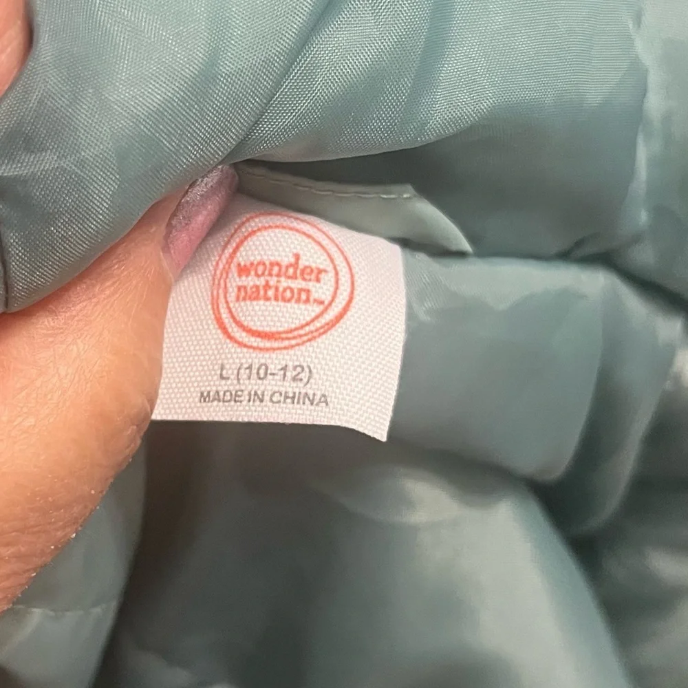 wonder nation Teal, Tan & Pink Hooded Sherpa Bomber Jacket